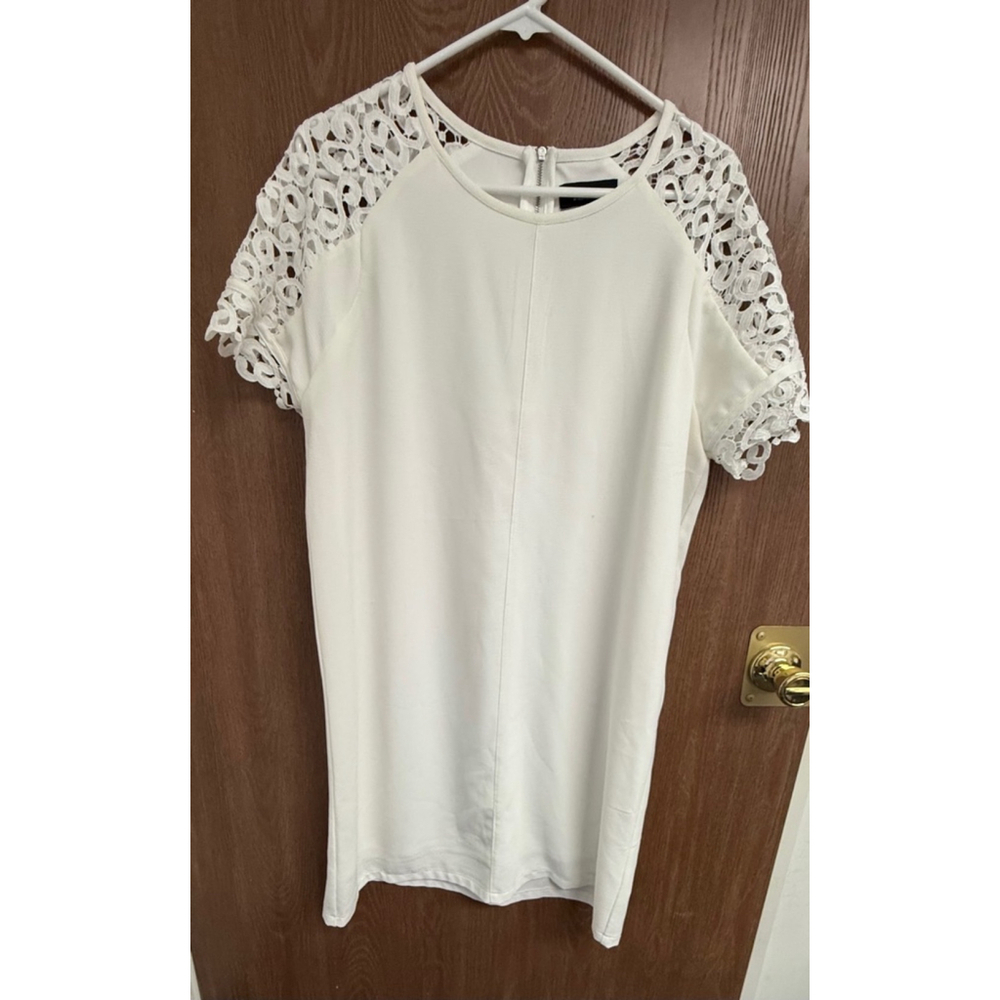 Women's Allen B. Dress Size L White Lace Sleeve - Picture 2 of 2